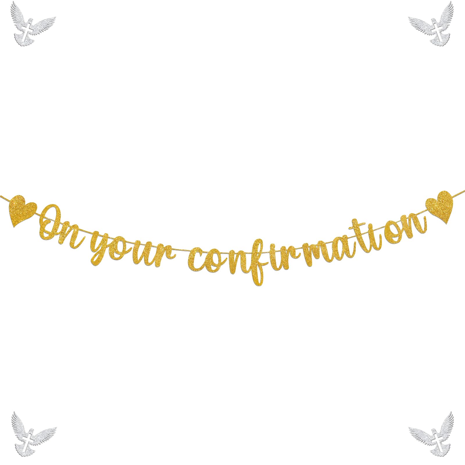 DONCIDAY On Your Confirmation Banner –NO-DIY - Gold Glitter Confirmation Decorations for First Religious Baptism Holy Confirmation Decor