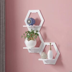 Ailtower Wall-Mounted Decorative Hexagon Storage Rack PVC Floating Shelves Flower-Shaped Home Storage for Room Decor