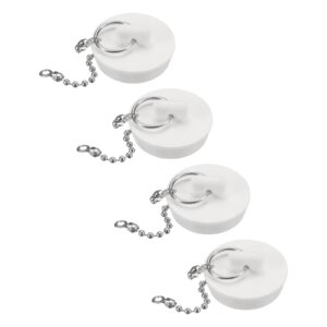 uxcell 4 pcs tub stoppers, rubber bathtub stoppers 1-3/8" kitchen sink drain stopper, bathroom drain plug with pull ring and 15" beaded chain, white