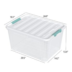 Vcansay 85 Qt Large Latching Storage Box, Large Clear Plastic Storage Bin, Multipurpose Storage Container with Lid, 4 Packs