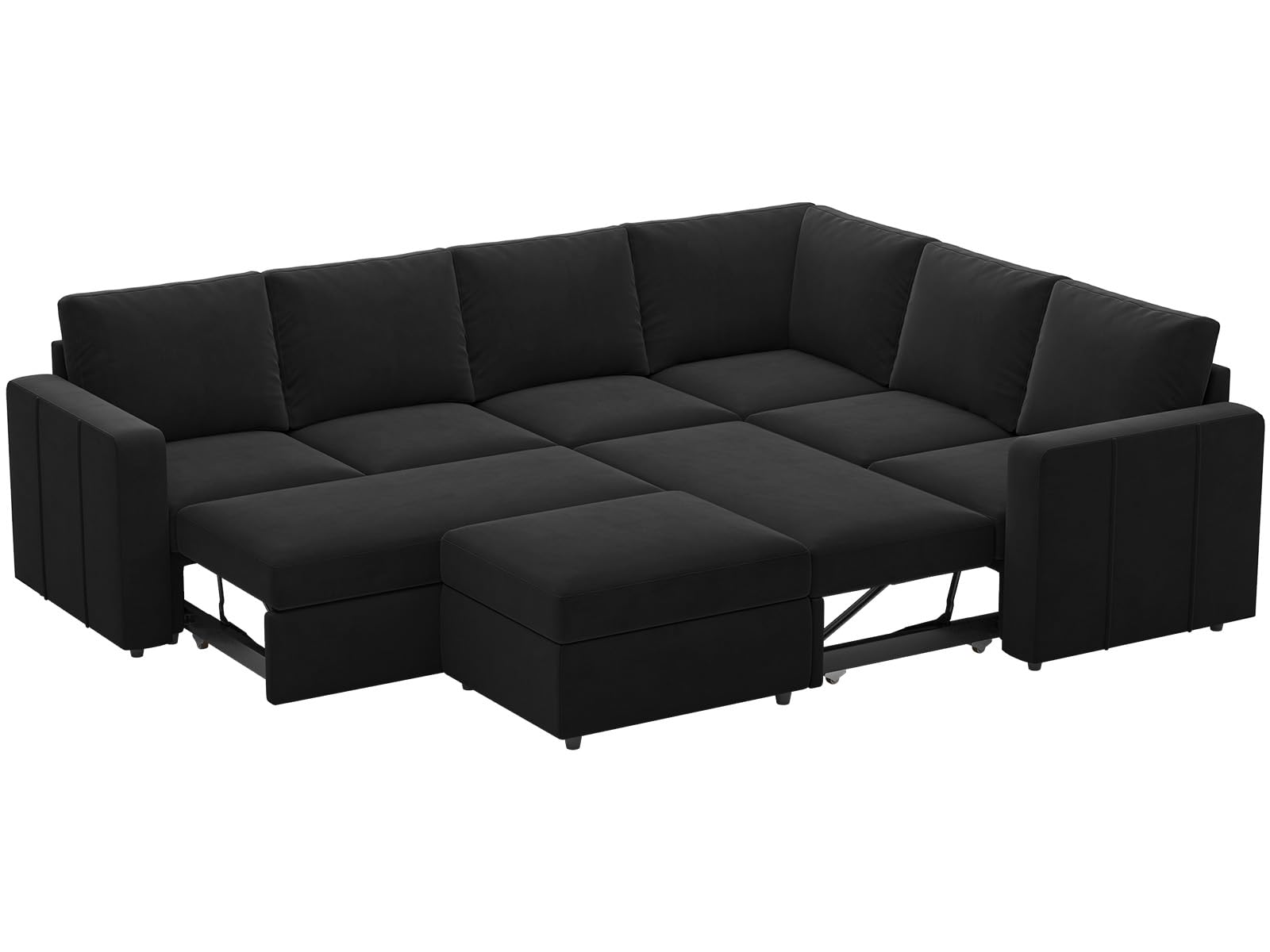 Belffin Modular Sectional Sleeper Couch with Pull Out Sofa Bed Velvet Convertible L Shaped Sectional Sofa with Storage Ottoman for Living Room Black