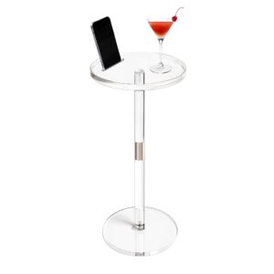 acrylic drink table, small round side table for small space, pedestal end table with phone holder, multi-use modern accent table, martini/cocktail table for living room, 10"x21" easy assembly