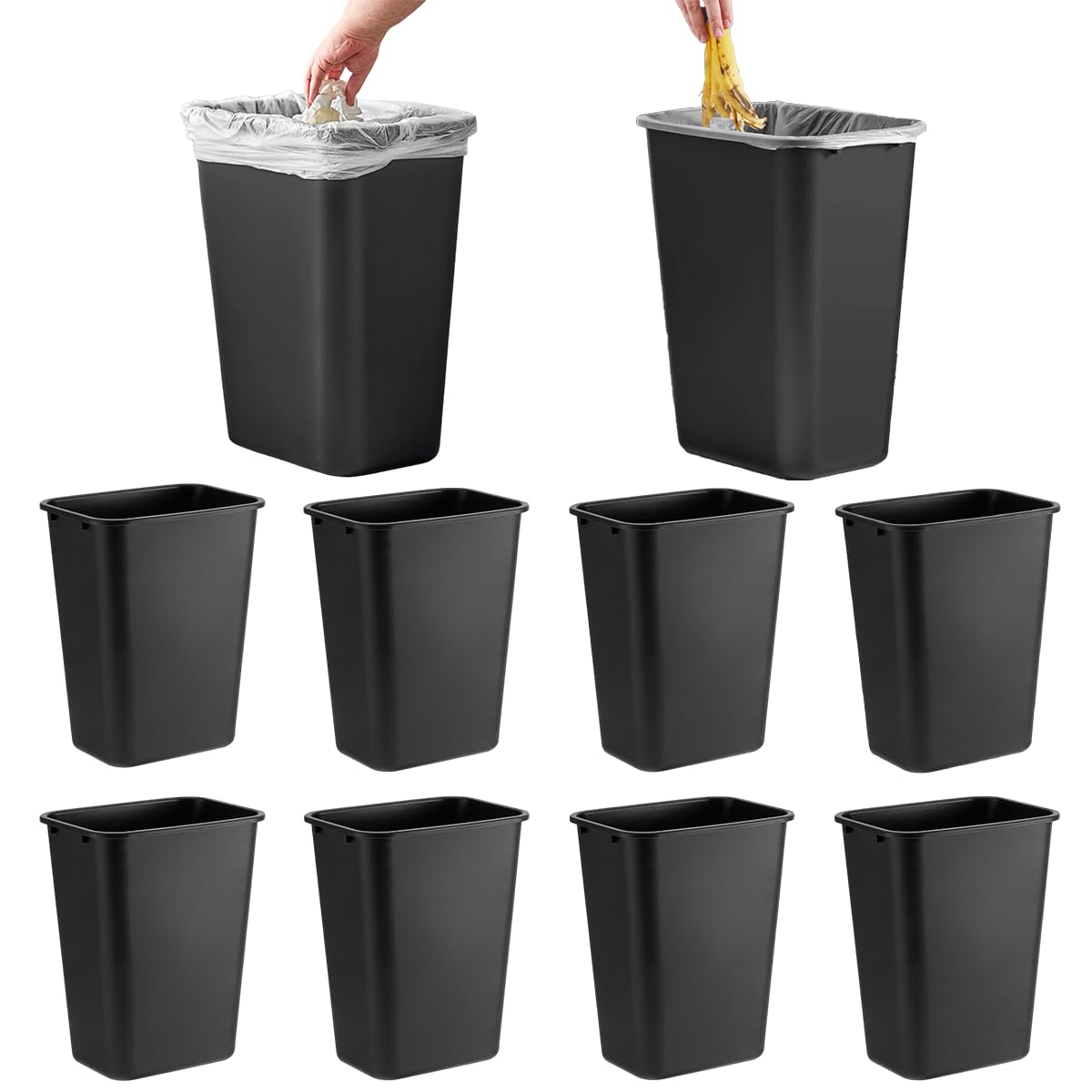 SunSierra 10 Pack, Recycle Wastebasket, 28 Qt. / 7 Gallon Rectangular Wastebasket/Trash Can Kit - Space Saving Recycling Bin, Narrow Spaces in Commercial, Kitchen, Home, Office, and Dorm - Black