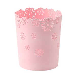 kuyyfds plastic trash can hollow flower wastepaper basket round lidless garbage container bin pink for home