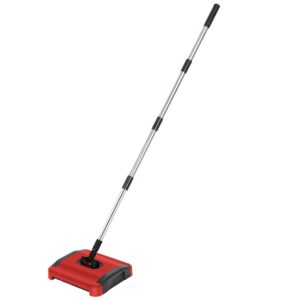 Carpet Sweeper Manual 3 Rolling Brushes Floor Sweeper Carpet Brush with Wheels and Large Waste Bin 43inch Detachable Carpet Cleaner for Pet Hair Dust Debris Floor Sweeper Carpet Sweeper Manu