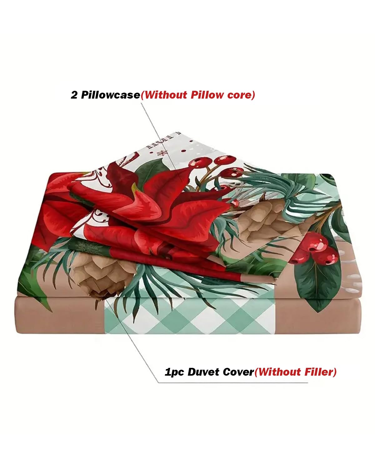 ZIRANSHU Christmas Duvet Cover King Size, Christmas Floral Wreath Comforter Cover Holiday Decoration Christmas Theme Bedding Set with Zipper Closure Printed Quilt Cover (1 Duvet Cover + 2 Pillowcase)