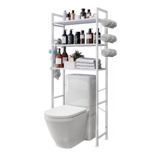 dazioter over the toilet storage rack 3 tier bathroom organizer shelf over toilet freestanding space saver toilet stands with 10 hooks multifunctional (white)