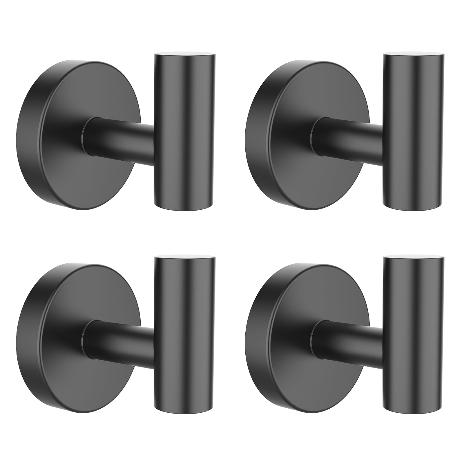 SetSail Towel Hooks for Bathrooms 4 Packs Matte Black Bathroom Towel Hook Wall Mounted 304 Stainless Steel Shower Towel Hooks for Coat Hanging, Drill Hole