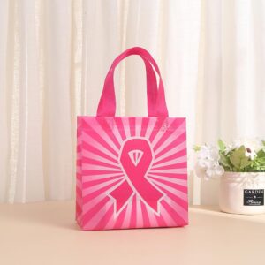 Carriecur 30 pcs Non-Woved Never Give Up Pink Ribbon Paper Bags Breast Cancer Awareness Gift Bags with Handle Pink Ribbon Goodie Bags for Women Breast Cancer Awareness Party Supplies