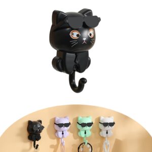 shblomk adhesive coat hooks key holder, creative adhesive cute cat key hook, home storage utility wall decorations for hanging hat, key, towel, scarf, bags, punch free (black)