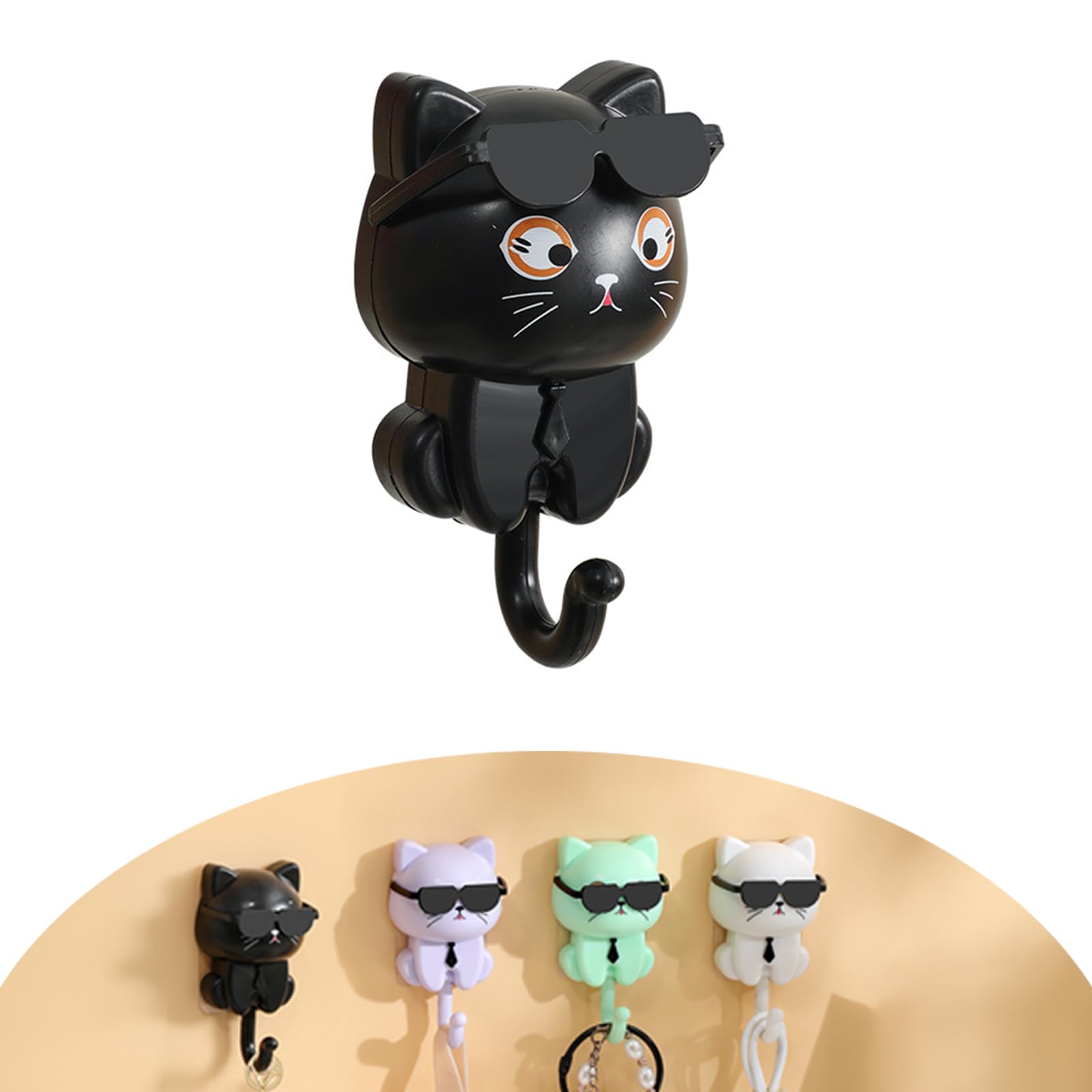 SHBLOMK Adhesive Coat Hooks Key Holder, Creative Adhesive Cute Cat Key Hook, Home Storage Utility Wall Decorations for Hanging Hat, Key, Towel, Scarf, Bags, Punch Free (Black)