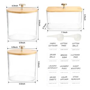 PLOUTA HOME 3 Pack Laundry Room Organization Storage Containers, Plastic Clear Laundry Pods Container & Dryer Sheet Holder Jars with Lids, Scoops & Labels for Detergent, Powder, Dryer Balls, Beads