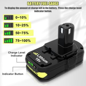 3.0Ah Replacement for Ryobi 18V Batteries Compatible with Ryobi 18V Lithium Battery P102 P103 P104 P105 P107 P108 P109 P190 P122 for 18 Volt Cordless Power Tools 2 Packs(Green)