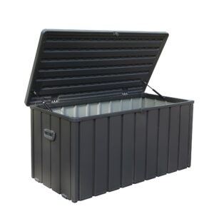 domi 120 gallon outdoor deck box, steel tool waterproof lockable storage container with resin lid for outside cushions, garden tools and pools equipment (gray)