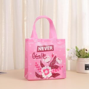 Carriecur 30 pcs Non-Woved Never Give Up Pink Ribbon Paper Bags Breast Cancer Awareness Gift Bags with Handle Pink Ribbon Goodie Bags for Women Breast Cancer Awareness Party Supplies