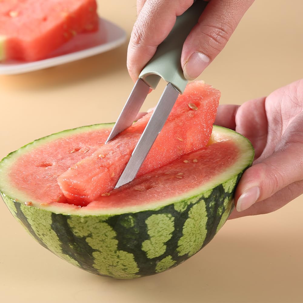 IFSAN USA, 3-in-1 Watermelon Fruit Fork, Slicer, and Cutter - Stainless Steel Watermelon Popsicle Cutter, Slicer Tool - Great Kitchen Gadgets, Perfect for Camping (Green)