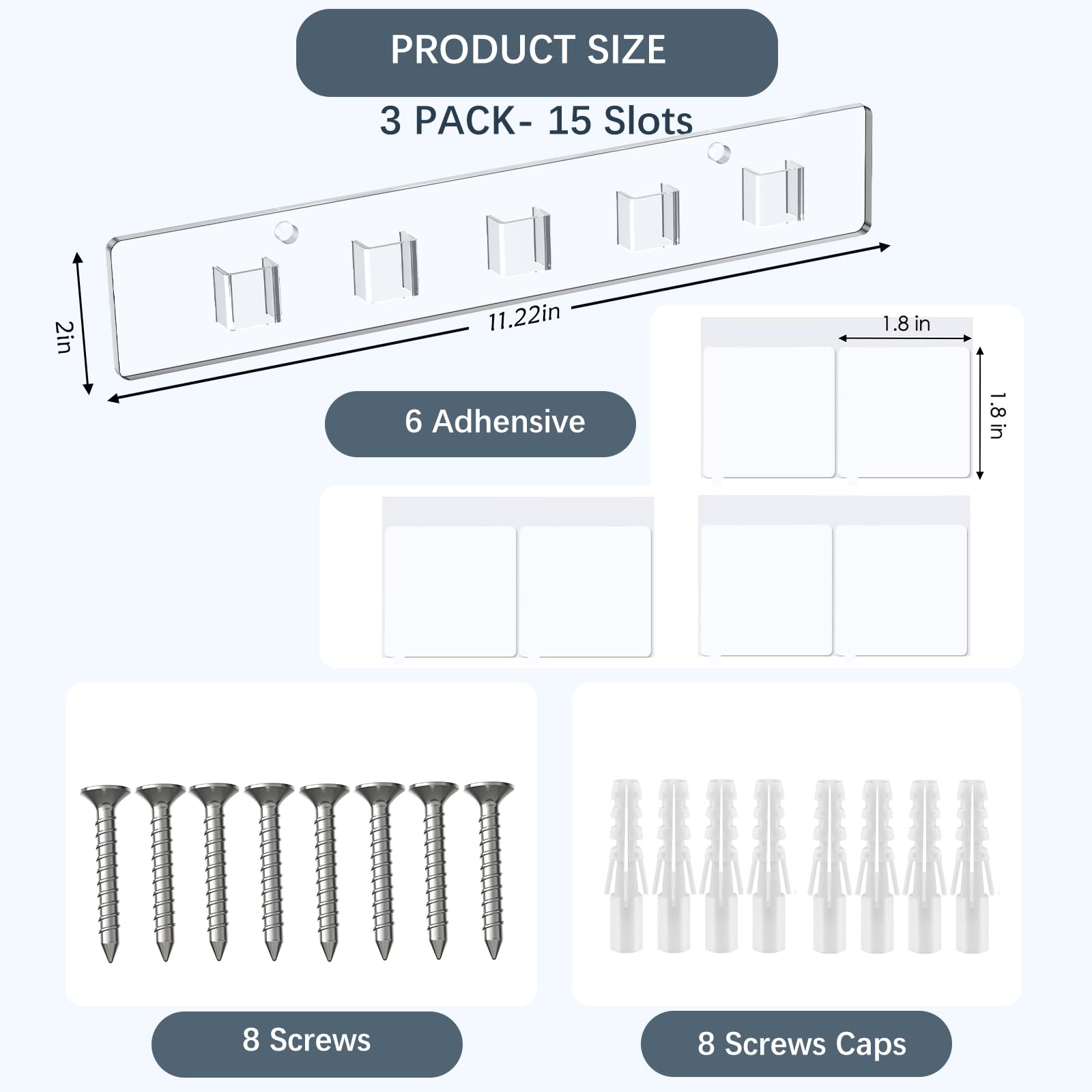 Ftumertly Wall Sunglasses Organizer 3 Pack, Wall Glasses Holder, Acrylic Sunglasses Display Rack, Sunglass Holder Organizer for Multiple Glasses, Eyeglasses Holder for Office & Home, Clear, 15 Slots