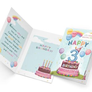 Prime Greetings 3rd Birthday Card, Made in America, Eco-Friendly, Thick Card Stock with Premium Envelope 5in x 7.75in, Packaged in Protective Mailer