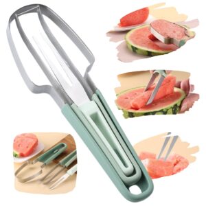 ifsan usa, 3-in-1 watermelon fruit fork, slicer, and cutter - stainless steel watermelon popsicle cutter, slicer tool - great kitchen gadgets, perfect for camping (green)