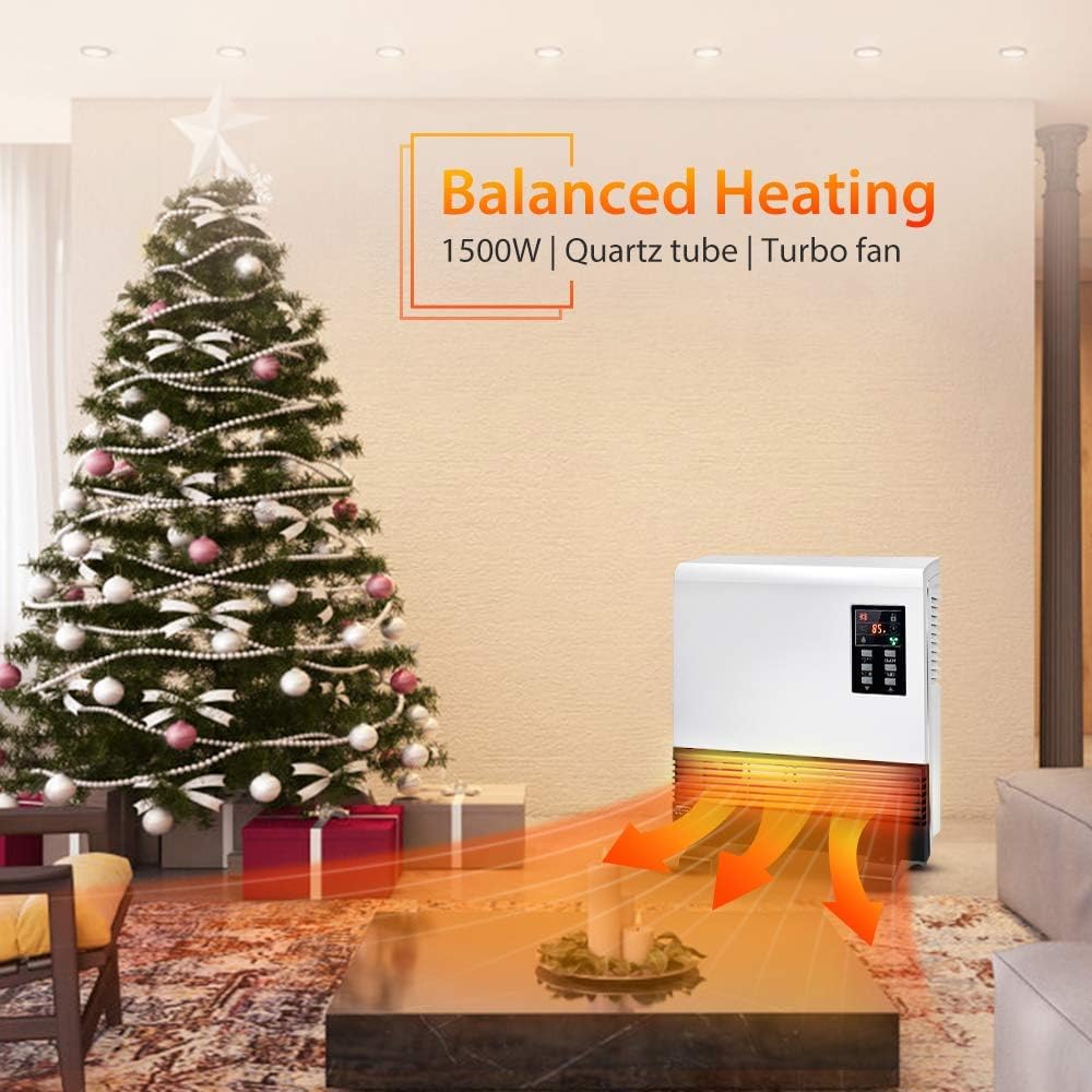 Air Choice Electric Wall Heater, 1500W Floor & Wall Mounted Heater with Remote, Adjustable Thermostat, 12H Timer, 3 Modes, Child Lock, Waterproof Plug, Quick Heat Infrared Space Heater for Indoor Use