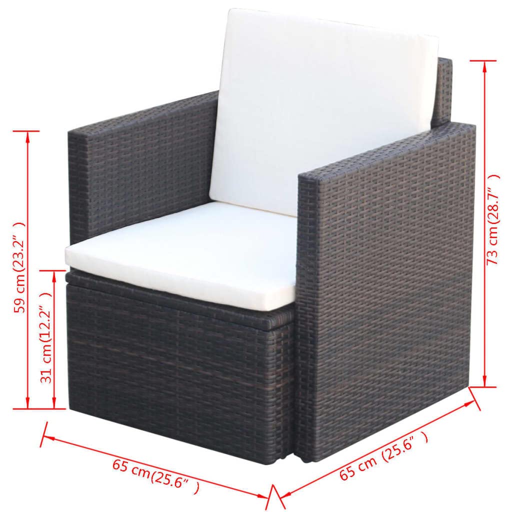 KCCKOM Patio Chair with Cushions and Pillows Poly Rattan Brown,Stylish and Comfortable Outdoor Rattan Armchair with Washable Cushions for Patio, Balcony, and Garden Patio Furniture & Accessories, 1