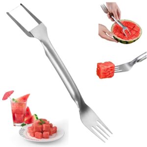 watermelon fork slicer cutter, 2024 watermelon cutter slicer 2-in-1 watermelon fork slicer stainless steel watermelon cube cutter quickly safe watermelon knife for kitchen gadget (1 pack)