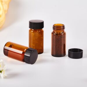 QOAEZK 15 PCS 4ML Amber Small Liquid Sample Glass Vials with Screw Caps,1Dram 15x45mm Leak-Proof Vial, 13-425 Black Screw Cap with PE Liners for Lab, Essential Oil, Perfume, Reagents