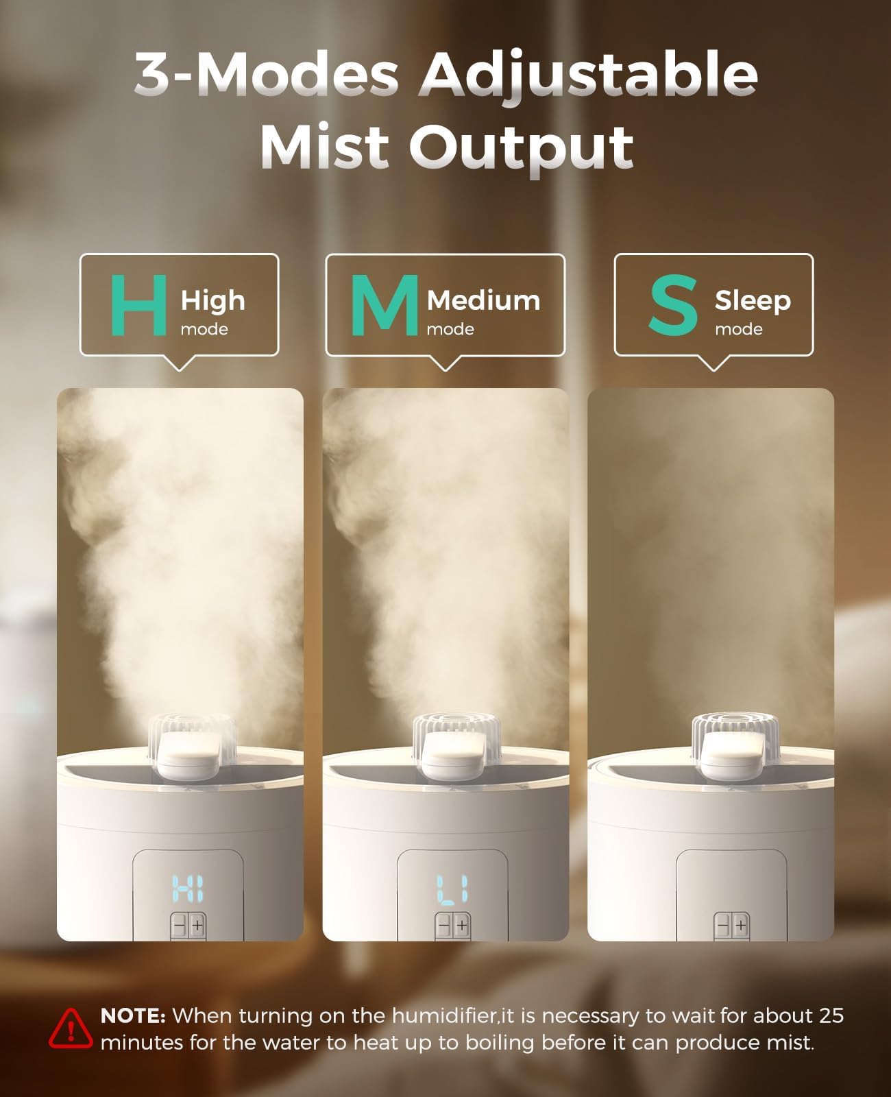 Healthy Warm Mist Humidifiers for Bedroom, 3L/100oz Stainless Steel Humidifier Easy Clean, Steam Humidifier for Living Room, Whisper-Quiet, Filterless and Simple Use