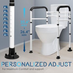 Aimoptg Toilet Safety Rails for Seniors (350 LB) Adjustable Toilet Safety Frame with Arms Foldable Toilet Handles for Elderly and Disabled & Handicap, Toilet Rails Fits Most Toilets, Easy Installation