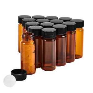 qoaezk 15 pcs 4ml amber small liquid sample glass vials with screw caps,1dram 15x45mm leak-proof vial, 13-425 black screw cap with pe liners for lab, essential oil, perfume, reagents