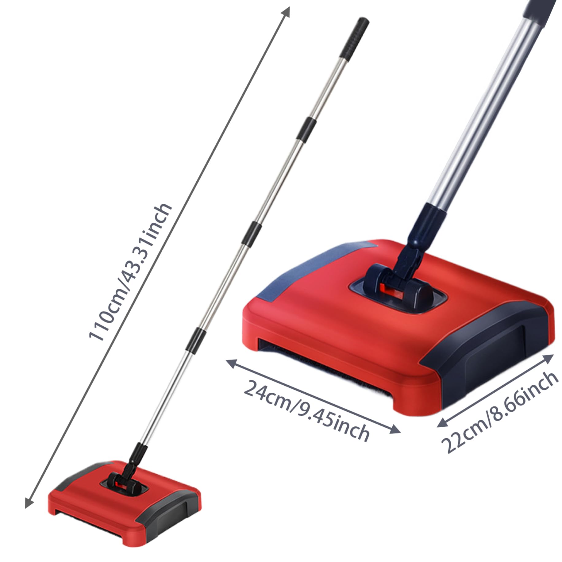 Carpet Sweeper Manual 3 Rolling Brushes Floor Sweeper Carpet Brush with Wheels and Large Waste Bin 43inch Detachable Carpet Cleaner for Pet Hair Dust Debris Floor Sweeper Carpet Sweeper Manu