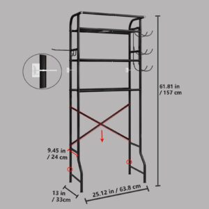 Dazioter Over The Toilet Storage Metal 3 Tier Bathroom Organizer Shelf with Paper Holder Easy to Assemble & Space Saving (Black)