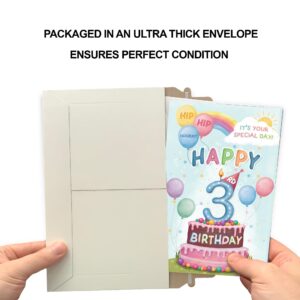 Prime Greetings 3rd Birthday Card, Made in America, Eco-Friendly, Thick Card Stock with Premium Envelope 5in x 7.75in, Packaged in Protective Mailer