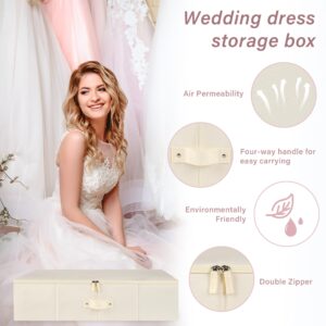 Wedding Dress Storage Box - Wedding Dress Preservation Box with 1 Pair Microfiber Gloves and 20 Sheets of Acid Free Tissue Paper, Bridal Essentials, Heirloom Breathable Wedding Keepsake Box (Beige)