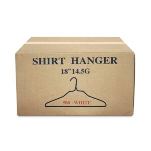 18" White Wire Clothes Hangers - Durable, 14.5 Gauge Everyday Use Hangers (Pack of 500)