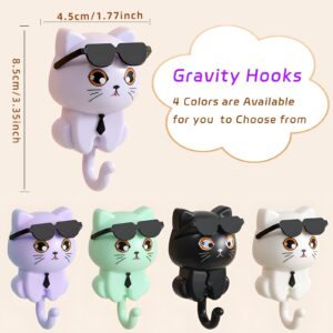 SHBLOMK Adhesive Coat Hooks Key Holder, Creative Adhesive Cute Cat Key Hook, Home Storage Utility Wall Decorations for Hanging Hat, Key, Towel, Scarf, Bags, Punch Free (Black)