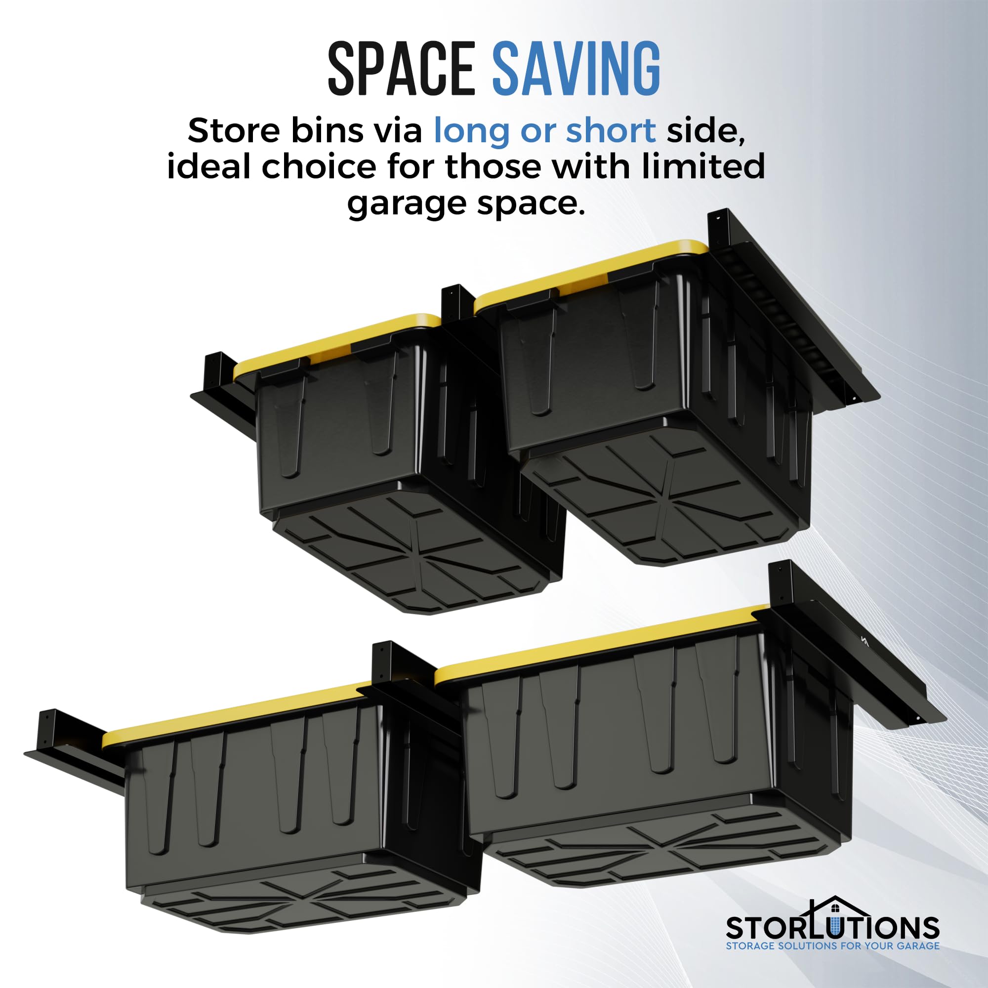 Storlutions Overhead Garage Storage Rack - For 16"-24" Stud Spacing Garage Racks -1.8mm Alloy Steel Garage Overhead Storage Racks - Garage Hanging Storage Rack Expandable to 5 Rows for Storage Bins