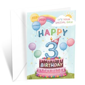 prime greetings 3rd birthday card, made in america, eco-friendly, thick card stock with premium envelope 5in x 7.75in, packaged in protective mailer