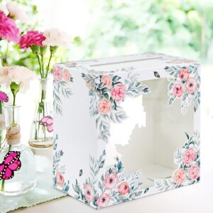 HEIPINIUYE Pink Card Box for Party Floral Gift Card Box Holder Wedding Card Box Money Box Card Box Holder for Wedding Baby Shower Bridal Shower Birthday Party Card Holder Box