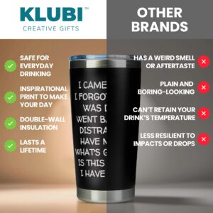 KLUBI Birthday Gifts for Women - I Came I Saw I Forgot Tumbler 20oz Black Birthday Gifts for Men Grandpa Gifts for Him Drinking Cups for Elderly Senior Citizen Tumbler I Came I Saw I Forgot Coffee Mug