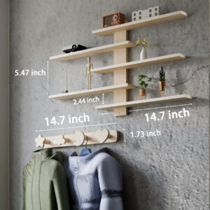 QsQueen Floating Shelves for Wall,Cute Shelves Room Decor,Coat Hooks,Small Wood Display Shelves Rack for Collectibles-Figures,Mini Decor,Toy,for Tonie Shelf - Maximum Length 24 inches Trinket Shelf