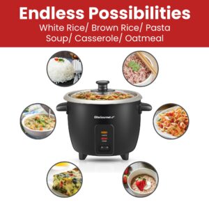 Elite Gourmet ERC003B Electric Rice Cooker with Automatic Keep Warm Makes Soups, Stews, Grains, Hot Cereals, 6 Cups Cooked (3 Cups Uncooked), Black