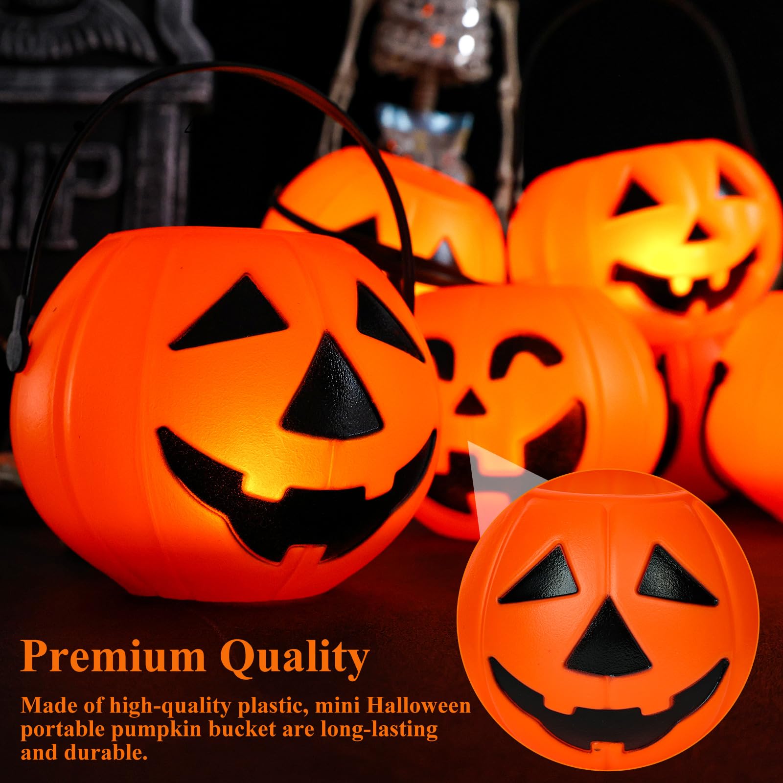 3 otters 8PCS Halloween Pumpkin Buckets, Mini Portable Pumpkin Buckets Trick or Treat Buckets for Party Birthday Halloween Family Gatherings