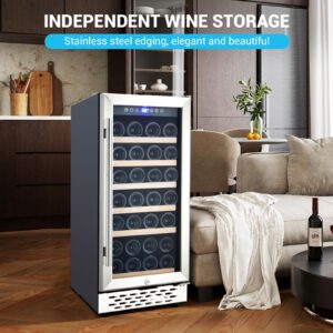 Jojoka 15 Inch Wine Fridge, 28 Bottles Wine Cooler Refrigerator Built-In or Freestanding, Wine Refrigerator With Double-Layered Glass Door & Safety Lock