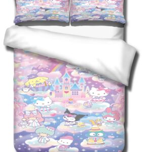 EIANLAI 3 Piece Anime Bedding Set 3D Printed Cartoon Soft Duvet Cover Set for Bedroom (1 Duvet Cover & 2 Pillowcases)-Twin