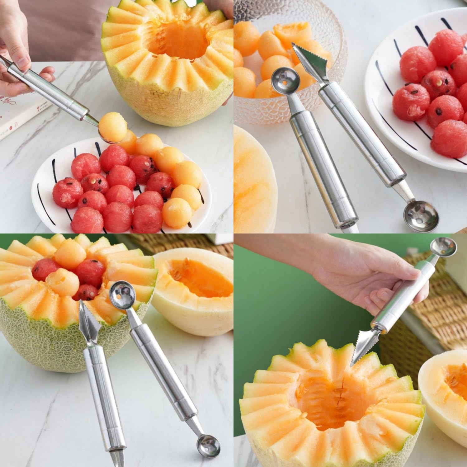 Generic 3-in-1 Watermelon Fork Slicer Cutter, 104Pcs Watermelon Forks Cutter Slicer Tool Kit, Stainless Steel Watermelon Melon Baller Scoop Popsicle Cutter Tool Knife Fruit Forks for Camping Kitchen