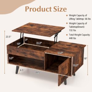 Tangkula Lift Top Coffee Table with Storage, Living Room Table with Hidden Compartment, Cabinet & Open Shelf, Flip Top Center Table, Pull up Coffee Table for Home, Office (Rustic Brown)