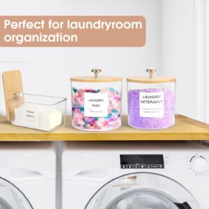 PLOUTA HOME 3 Pack Laundry Room Organization Storage Containers, Plastic Clear Laundry Pods Container & Dryer Sheet Holder Jars with Lids, Scoops & Labels for Detergent, Powder, Dryer Balls, Beads