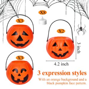 3 otters 8PCS Halloween Pumpkin Buckets, Mini Portable Pumpkin Buckets Trick or Treat Buckets for Party Birthday Halloween Family Gatherings