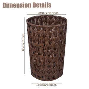 PINXIURY Wicker Waste Basket, Bathroom Trash Can, Small Round Trash Basket, Handwoven Trash Can Rubbish Basket for Bathroom, Bedroom, Home and Offices (Coffee)